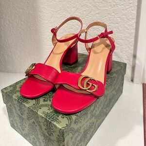 Marmont GG Ankle-Strap Block Heel Sandals